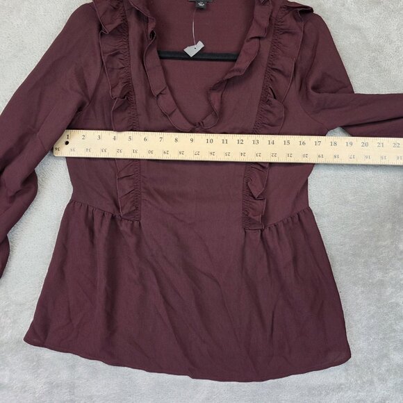 Ann Taylor Petite Blouse Womens XSP Burgundy Ruffle Peplum Long Sleeve Top - Picture 8 of 12